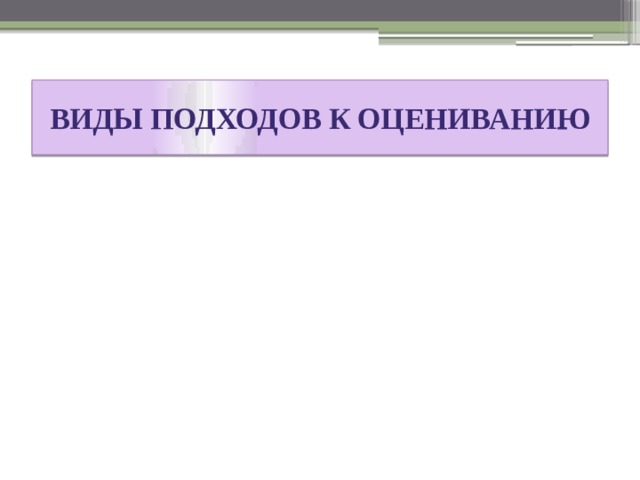 личностно-индивиду личностно-индивиду личностно-индивиду личностно-индивиду Рейтин Рейтин Рейтин Рейтин ВИДЫ ПОДХОДОВ К ОЦЕНИВАНИЮ СУБЪЕКТИВНЫ СУБЪЕКТИВНО-ОБЪЕКТИВНЫЕ интуитивно-норматив интуитивно-норматив Критери Критери 