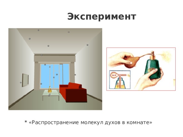 Эксперимент  * «Распространение молекул духов в комнате» 