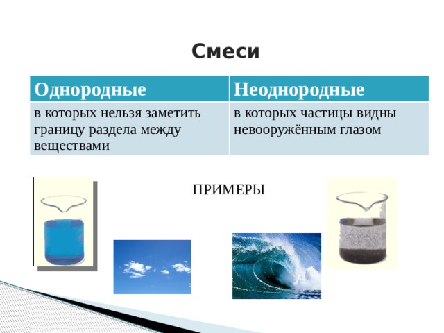 В неоднородной смеси ее составные части. Однородные смеси. Неоднородные смеси. Гомогенные смеси примеры. Однородные и неоднородные вещества.