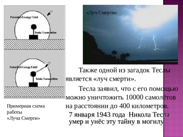 Луч смерти никола тесла чертеж