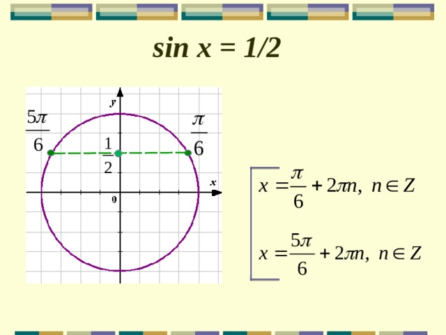 sin x = 1/2    