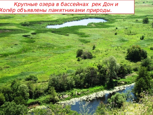  Крупные озера в бассейнах  рек Дон и Хопёр объявлены памятниками природы. 