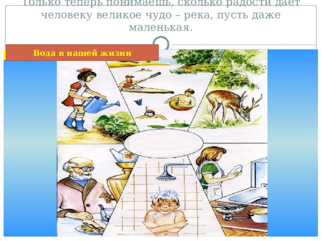 Только теперь понимаешь, сколько радости даёт человеку великое чудо – река, пусть даже маленькая. Вода в нашей жизни 