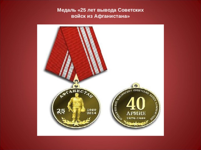 Медаль «25 лет вывода Советских войск из Афганистана» 