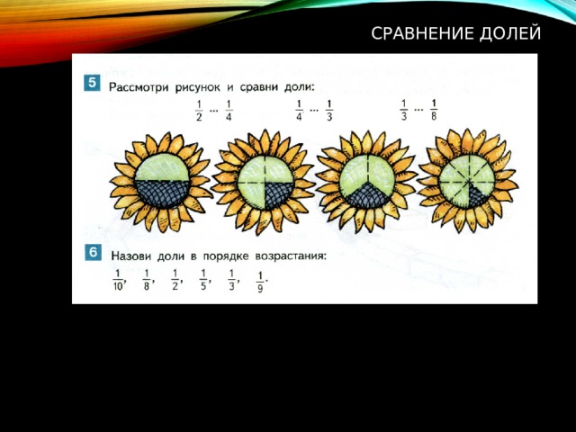 Рассмотри рисунок и сравни доли