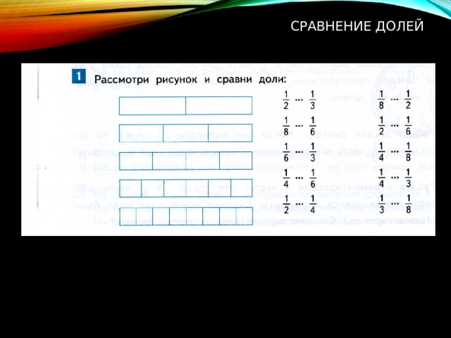 Рассмотри рисунок и сравни доли