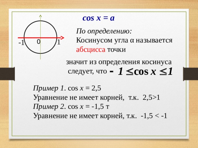 Уравнение cos x a найдите значение арккосинуса введите номер ответа возможные варианты ответа