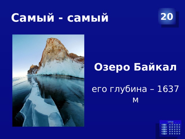 Самый - самый 20 Озеро Байкал его глубина – 1637 м 