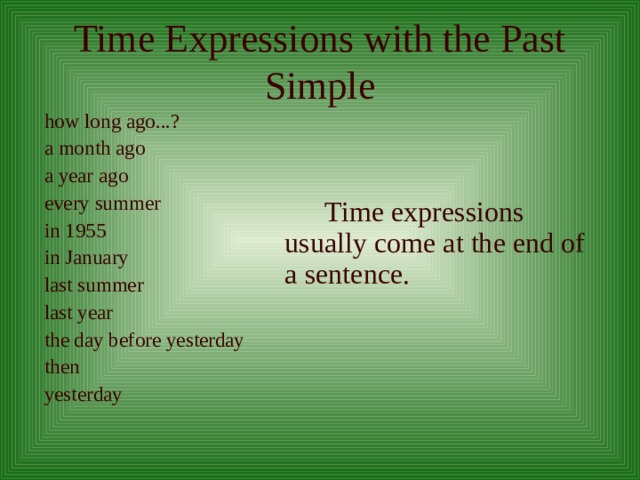 Last time tense. Past simple time expressions. Past времена time expressions. Паст Симпл тайм Экспрешн. Time expressions of past simple Tense.