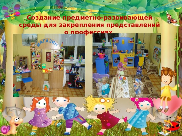 Создание предметно-развивающей среды для закрепления представлений о профессиях.  