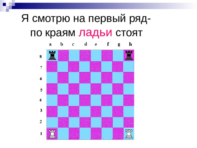  Я смотрю на первый ряд-  по краям ладьи стоят 