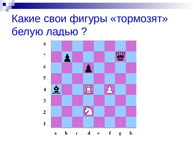 Какие свои фигуры «тормозят» белую ладью ? 