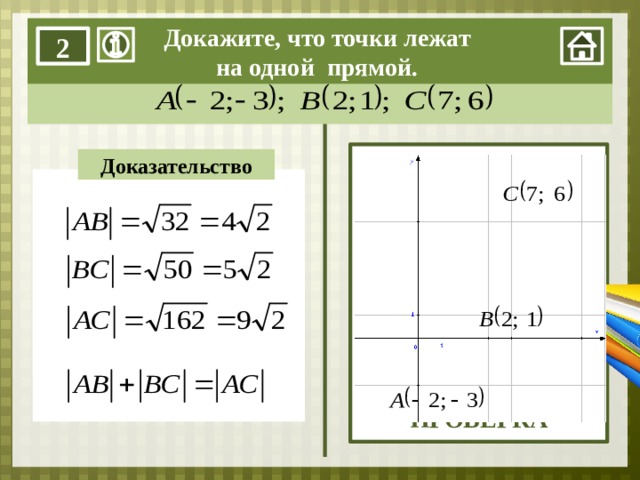 Докажите, что точки лежат на одной прямой. 2 ПРОВЕРКА Доказательство 