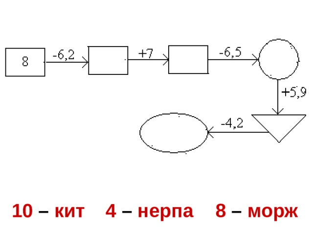 10 – кит  4 – нерпа  8 – морж 