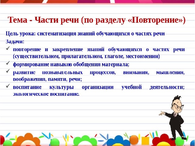 Презентация повторение частей речи 4 класс