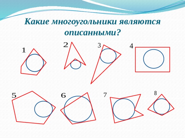 Презентация окружность 8 класс атанасян. Какой многоугольник называется описанным около окружности. Какие фигуры можно вписать в окружность. Какие фигуры считаются многоугольниками.