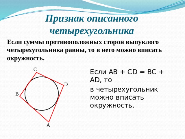 Сумма противоположных углов