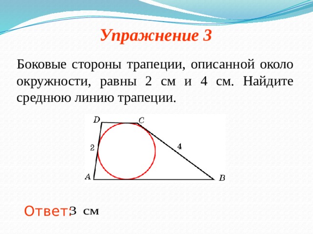 Построить изображение трапеции описанной около окружности