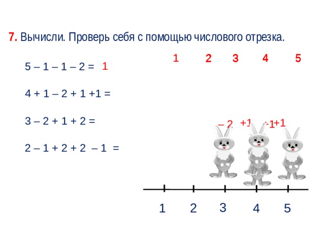 Проверь 5. Вычисли с помощью числового отрезка. Вычисли проверь себя с помощью числового отрезка. Вычисли с помощью числового отрезка 2+3-4. Вычисли с помощью числового отрезка 7+1-3-4-1.