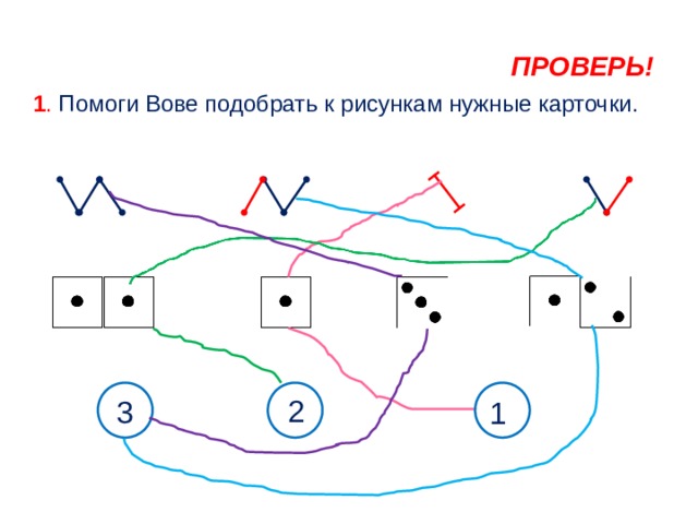 ПРОВЕРЬ! 1 . Помоги Вове подобрать к рисункам нужные карточки. 2 3 1 