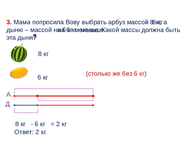 Масса пустой миски равна 420 г найди по рисункам массу яблок и массу арбуза