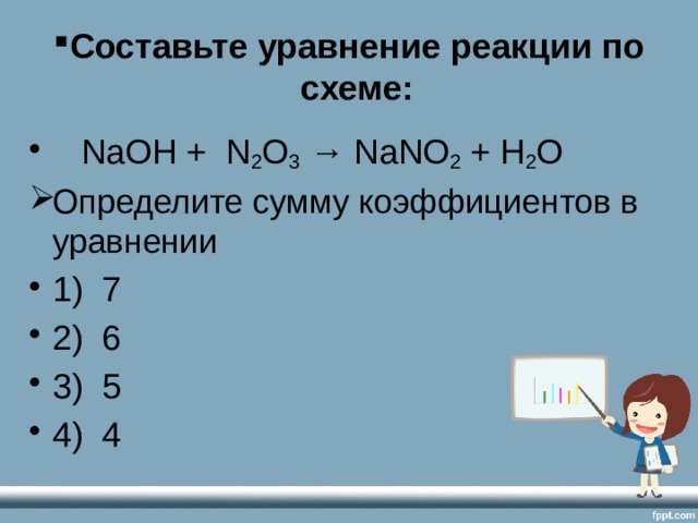 Сумма всех коэффициентов в уравнении реакции схема которой al