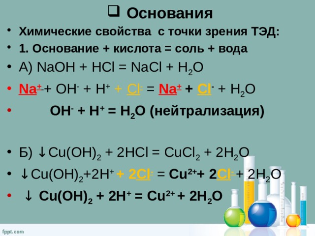 Диссоциация оснований солей