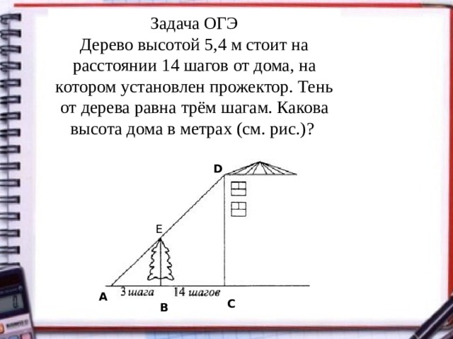 На рисунке изображены здание и стоящее рядом дерево высота здания 10 м какова высота здания