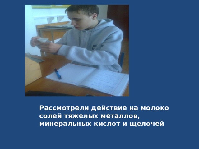 Рассмотрели действие на молоко солей тяжелых металлов, минеральных кислот и щелочей 