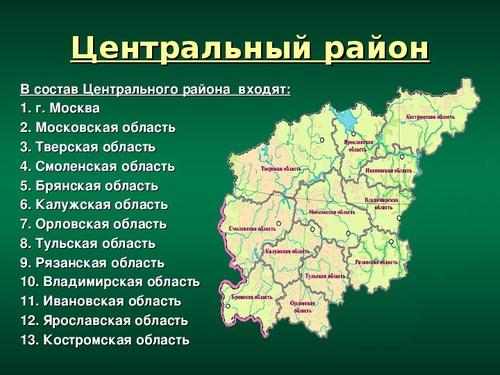 Какой район не входит в состав центральной россии