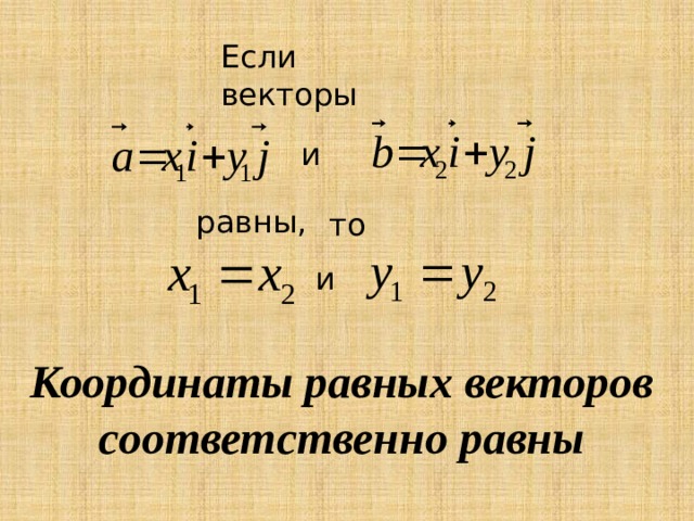 Координаты равных векторов соответственно равны