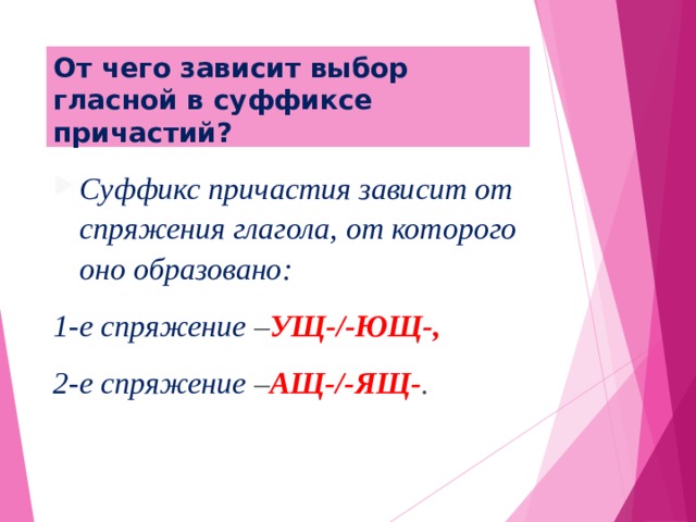 Написание гласной в суффиксе причастия определяется