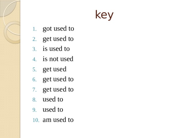 key got used to get used to is used to is not used get used get used to get used to used to used to am used to 