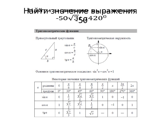 Найти значение выражения  -50   