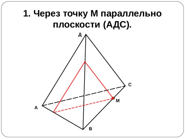 1. Через точку М параллельно плоскости (АДС). Д С М А В 