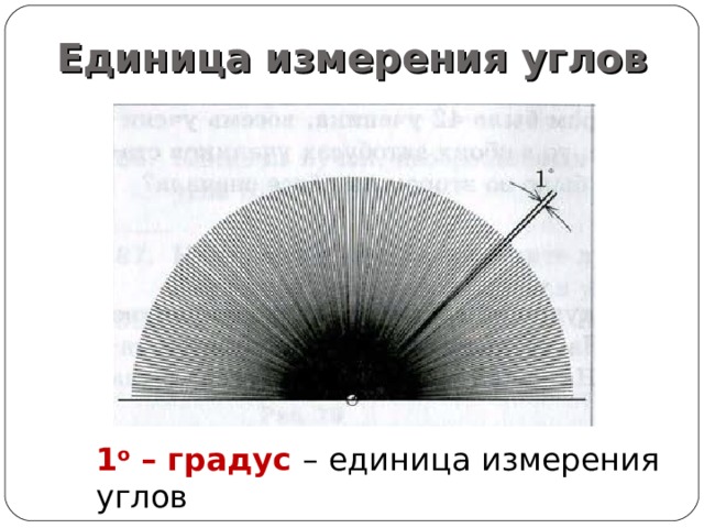 Единица измерения углов 1 о – градус – единица измерения углов 