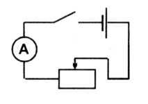 На рисунке показана электрическая схема включающая в себя источник питания реостат и амперметр как