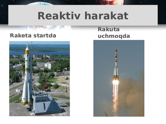 Reaktiv harakat Raketa startda Rakuta uchmoqda 