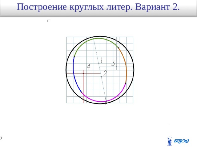 Построение  круглых литер. Вариант 2. Построение наружных овалов 36 37 