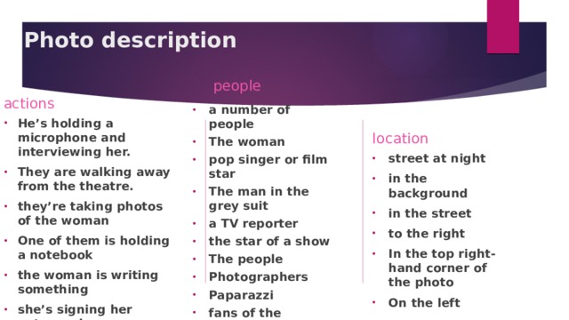 Photo Description Vocabulary and Practice