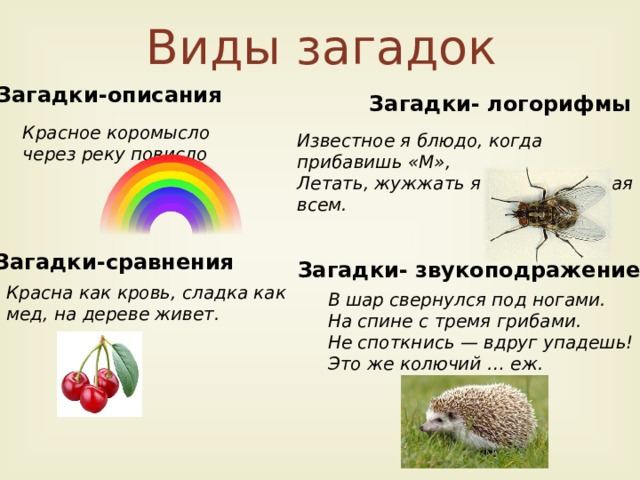 Виды описания. Загадки описания. Виды загадок. Загадки сравнения. Загадки описание для детей.