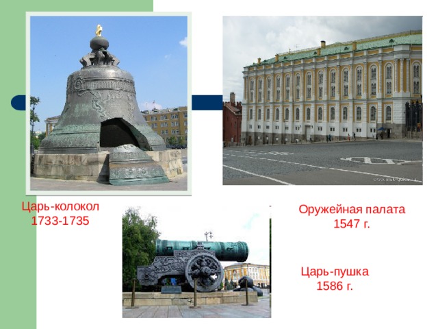 Царь-колокол 1733-1735 Оружейная палата 1547 г. Царь-пушка 1586 г. 