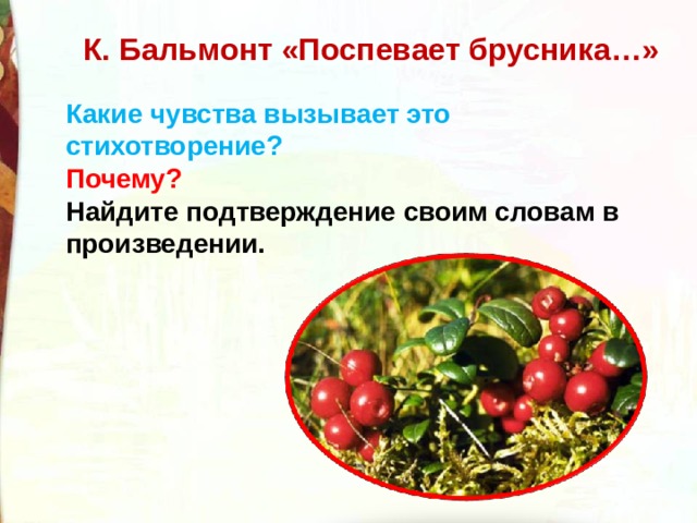 Поспевает брусника бальмонт презентация
