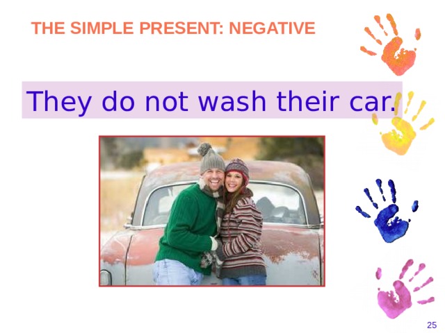 THE SIMPLE PRESENT: NEGATIVE They do not wash their car.    