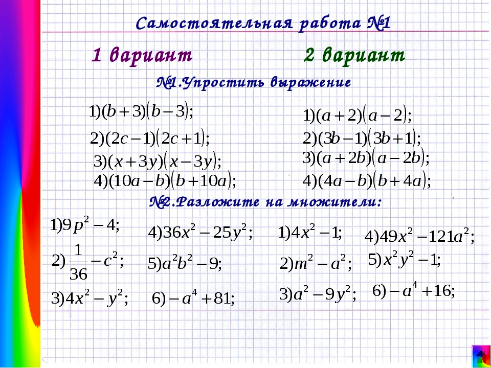 Формулы сокращенного умножения повторение презентация