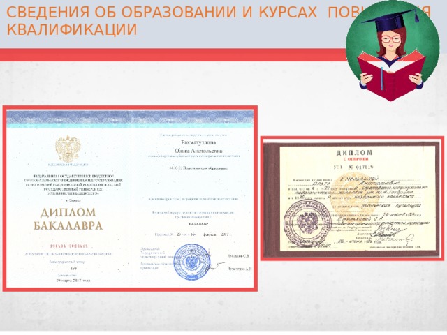 СВЕДЕНИЯ ОБ ОБРАЗОВАНИИ И КУРСАХ ПОВЫШЕНИЯ КВАЛИФИКАЦИИ   