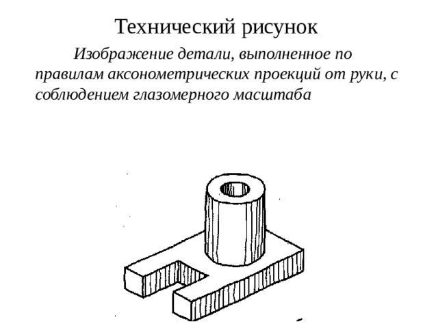 Объемное изображение детали выполненное от руки с указанием размера и масштаба