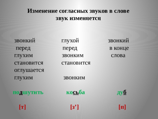 Согласно изменений. Изменение согласных звуков. Последний согласный звук в слове. Существительные с глухим и звонким звуком. Звонкие звуки в слове стал.