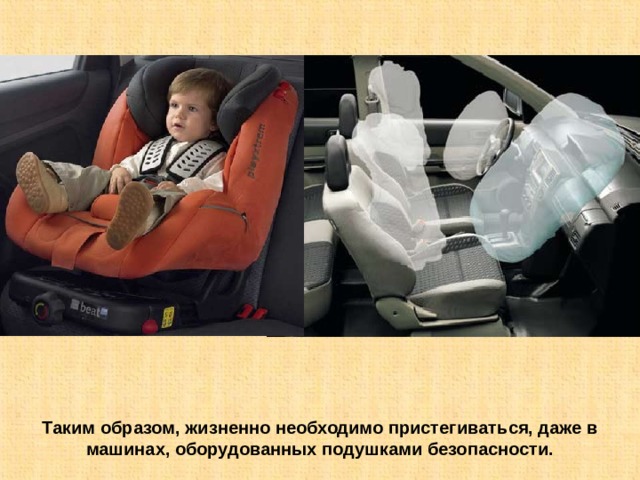 Таким образом, жизненно необходимо пристегиваться, даже в машинах, оборудованных подушками безопасности. 
