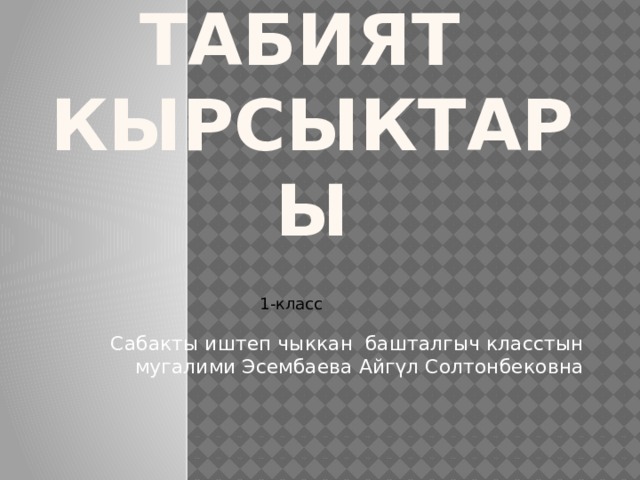 Табият кырсыктары 1-класс Сабакты иштеп чыккан башталгыч класстын мугалими Эсембаева Айгүл Солтонбековна 